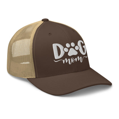 Dog Mom Embroidered Mesh Trucker Hat Brown Khaki