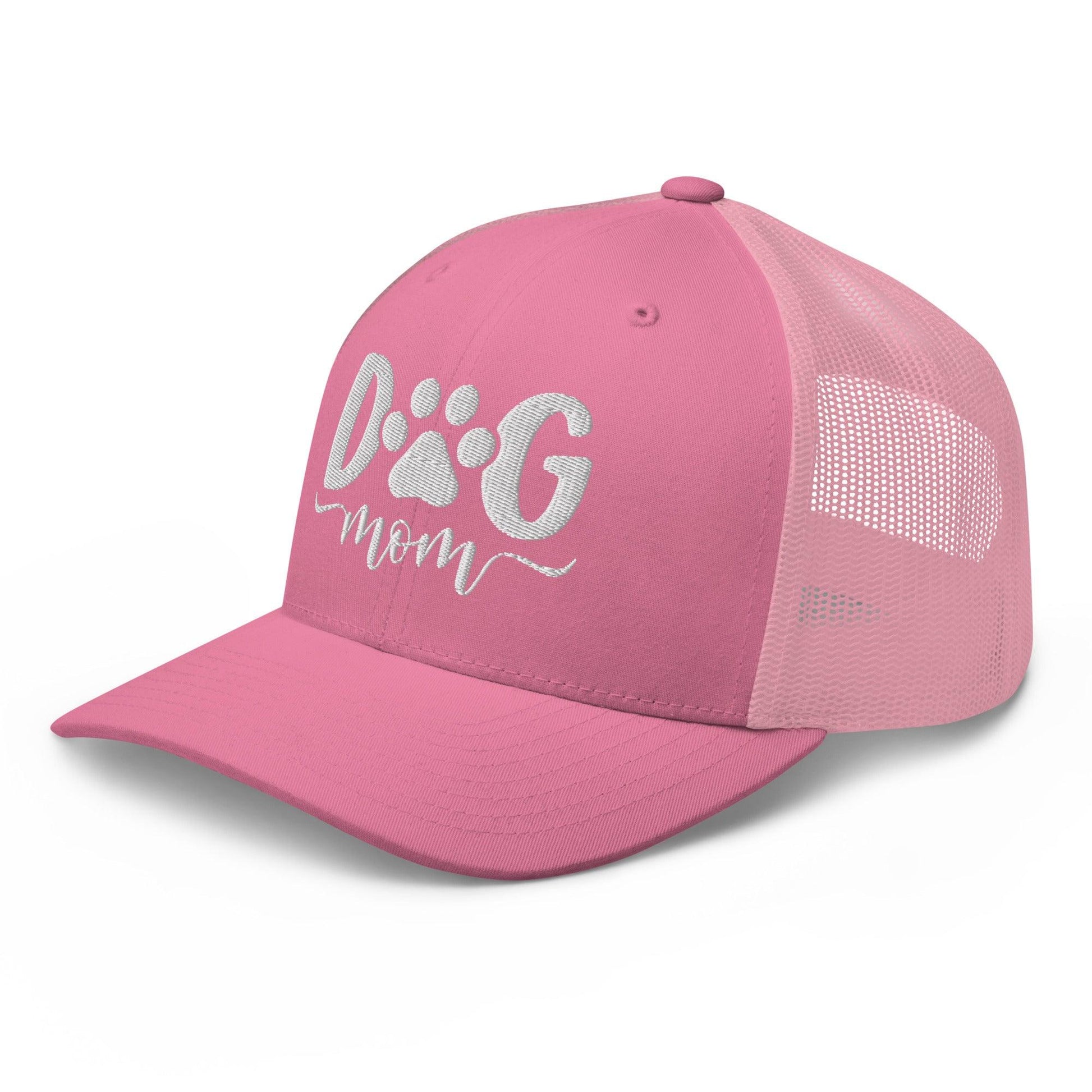 Dog Mom Embroidered Mesh Trucker Hat Pink