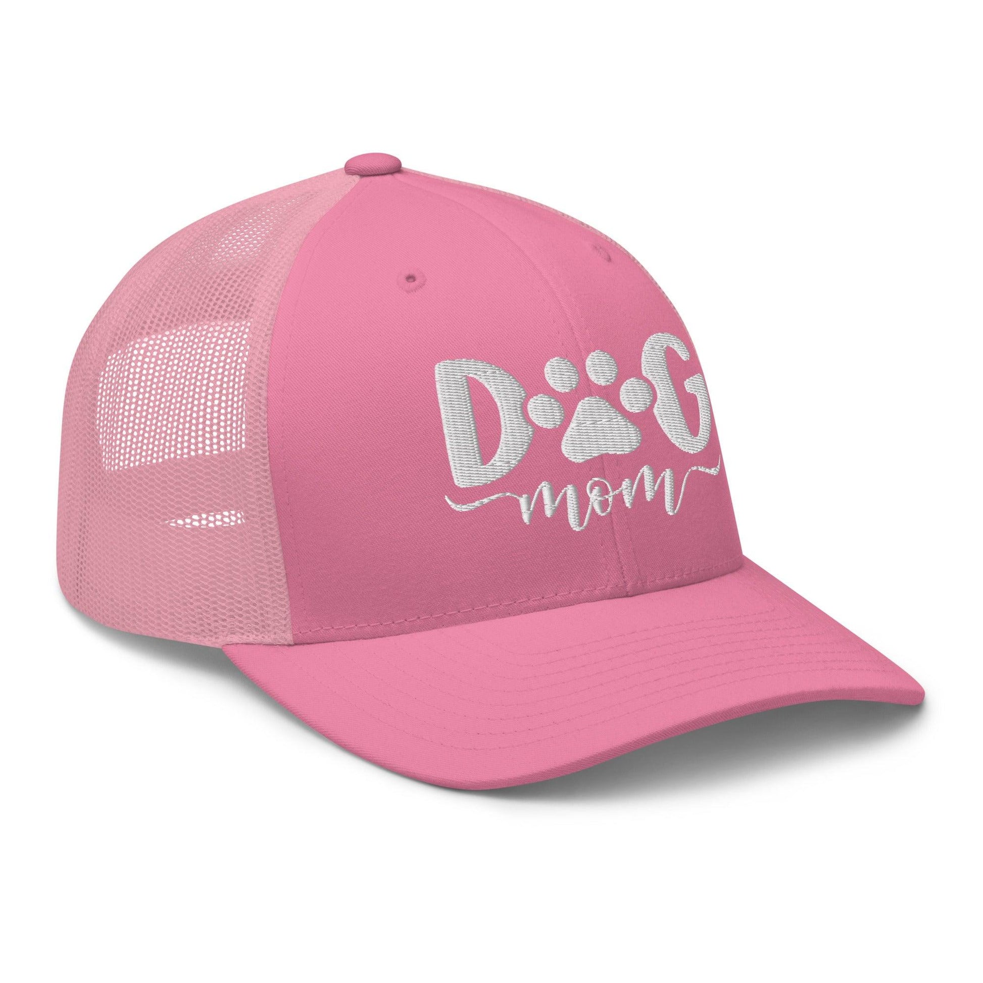 Dog Mom Embroidered Mesh Trucker Hat Pink