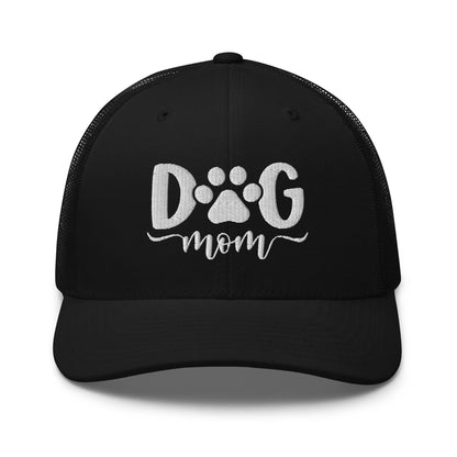 Dog Mom Embroidered Mesh Trucker Hat Black