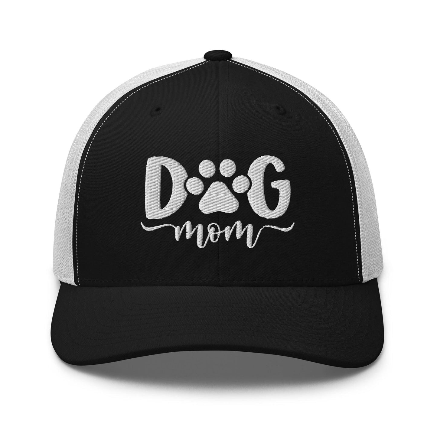 Dog Mom Embroidered Mesh Trucker Hat Black White