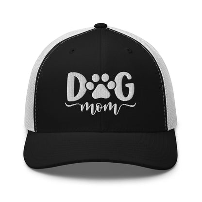 Dog Mom Embroidered Mesh Trucker Hat Black White