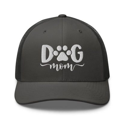 Dog Mom Embroidered Mesh Trucker Hat Charcoal