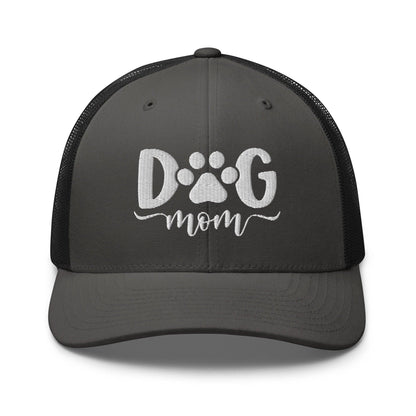 Dog Mom Embroidered Mesh Trucker Hat Charcoal Black