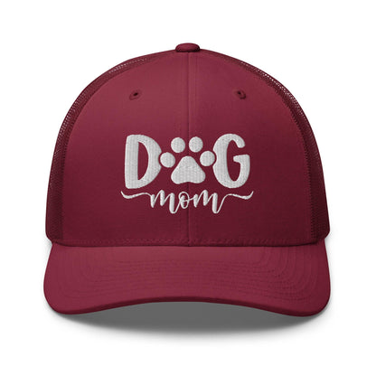 Dog Mom Embroidered Mesh Trucker Hat Cranberry