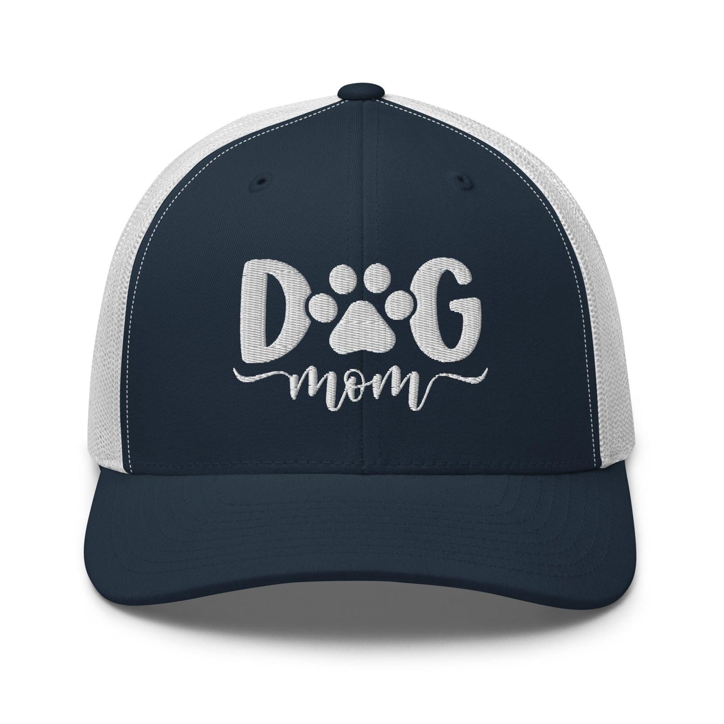 Dog Mom Embroidered Mesh Trucker Hat Navy White