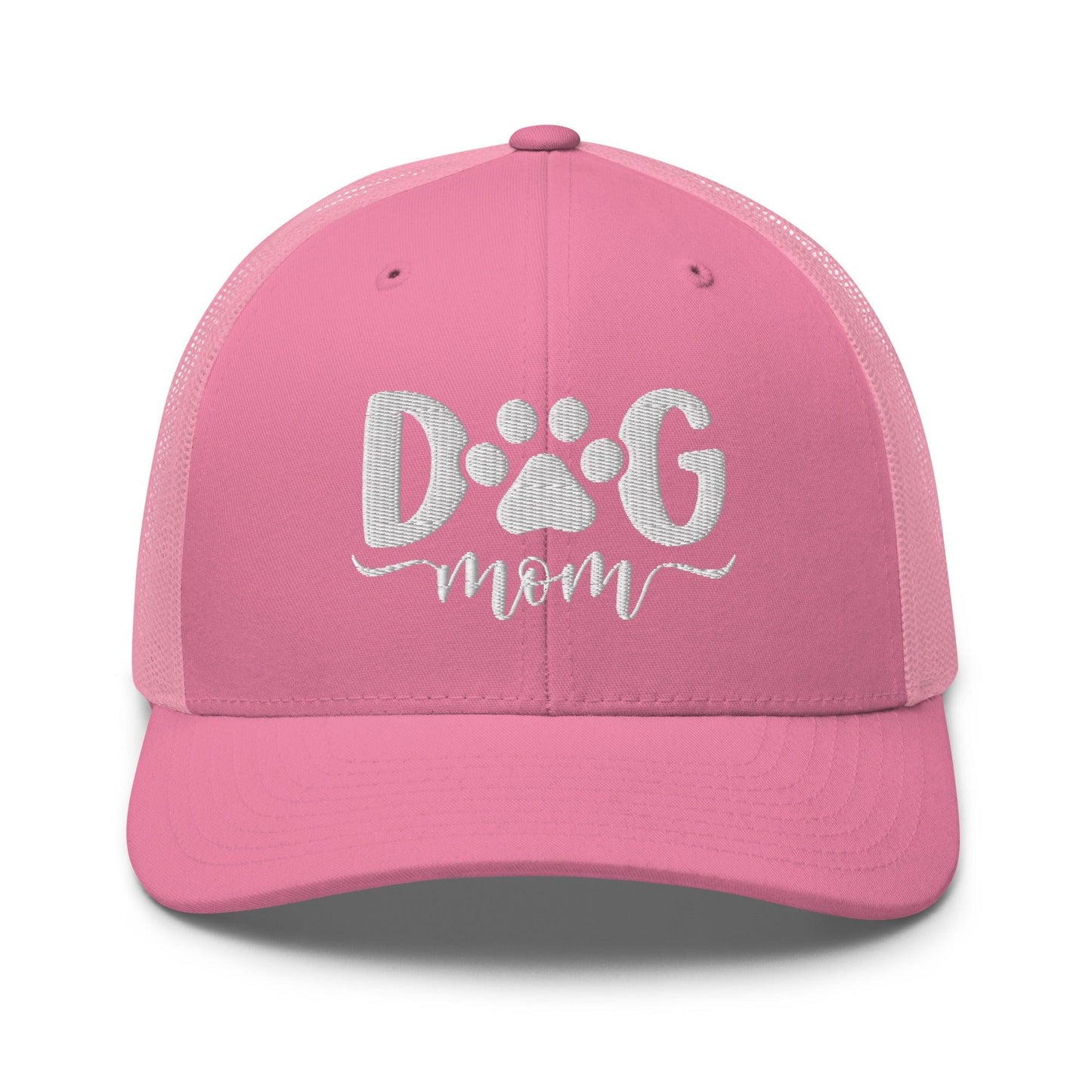 Dog Mom Embroidered Mesh Trucker Hat Pink