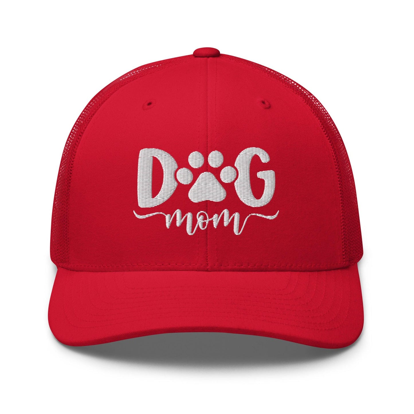 Dog Mom Embroidered Mesh Trucker Hat Red