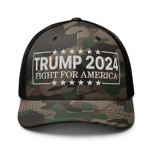 Donald Trump 2024 Fight For America Camo Trucker Hat Camo Black