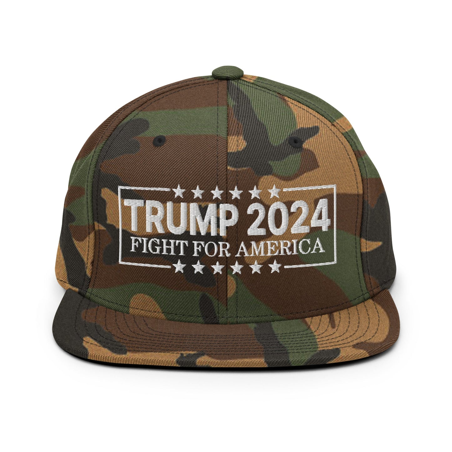 Donald Trump 2024 Fight For America Flat Bill Brim Snapback Hat Green Camo