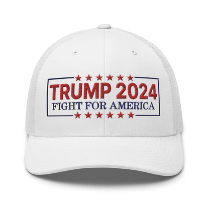 Donald Trump 2024 Fight For America Retro Trucker Hat White