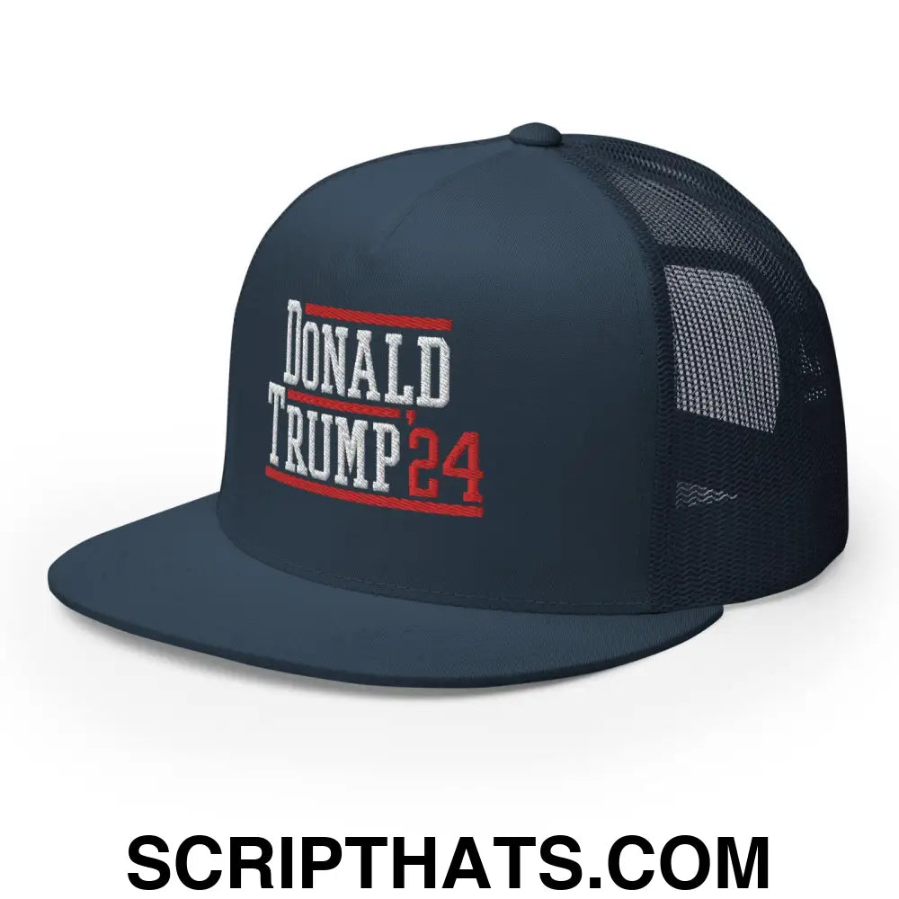 Donald Trump 2024 Flat Bill Brim Snapback Trucker Hat Navy