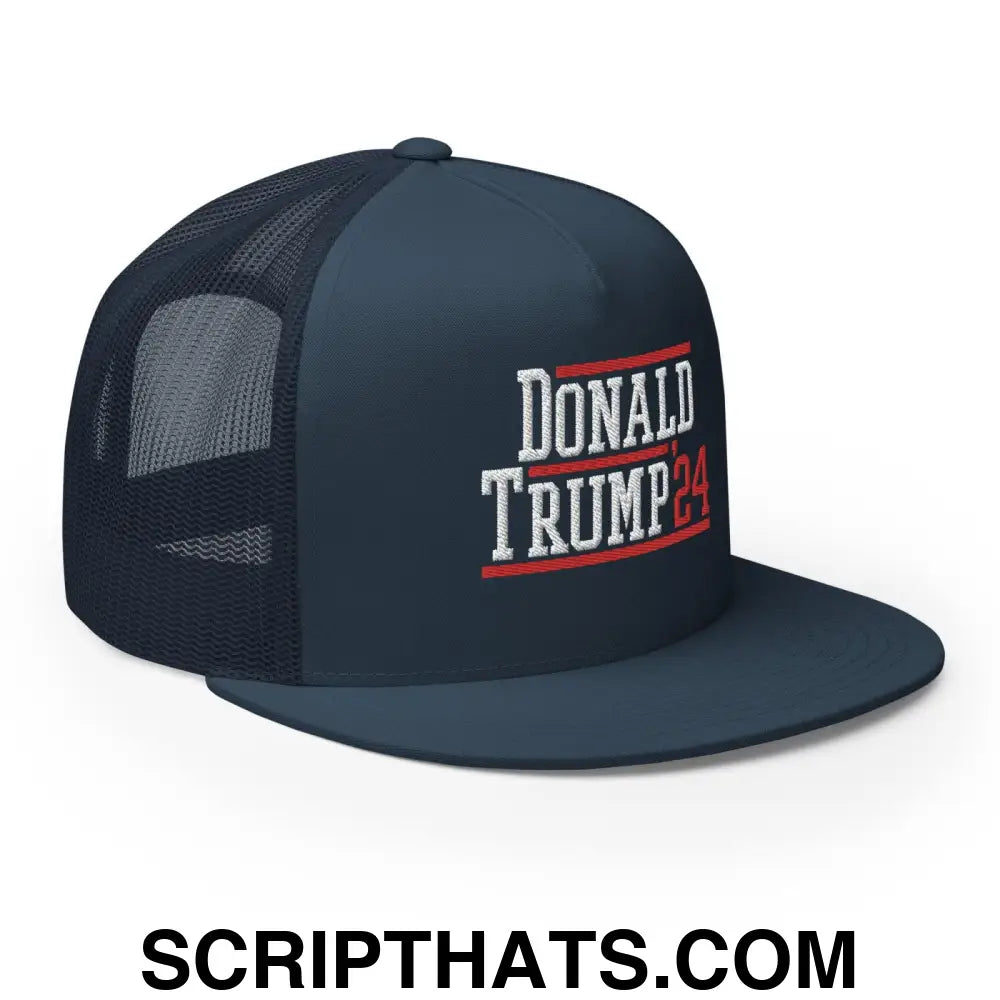 Donald Trump 2024 Flat Bill Brim Snapback Trucker Hat Navy