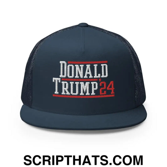 Donald Trump 2024 Flat Bill Brim Snapback Trucker Hat Navy