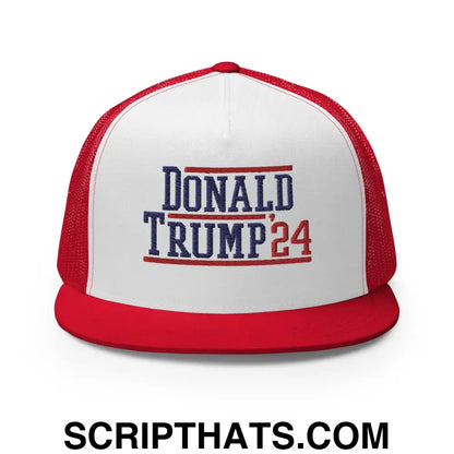 Donald Trump 2024 Flat Bill Brim Snapback Trucker Hat Red White Red