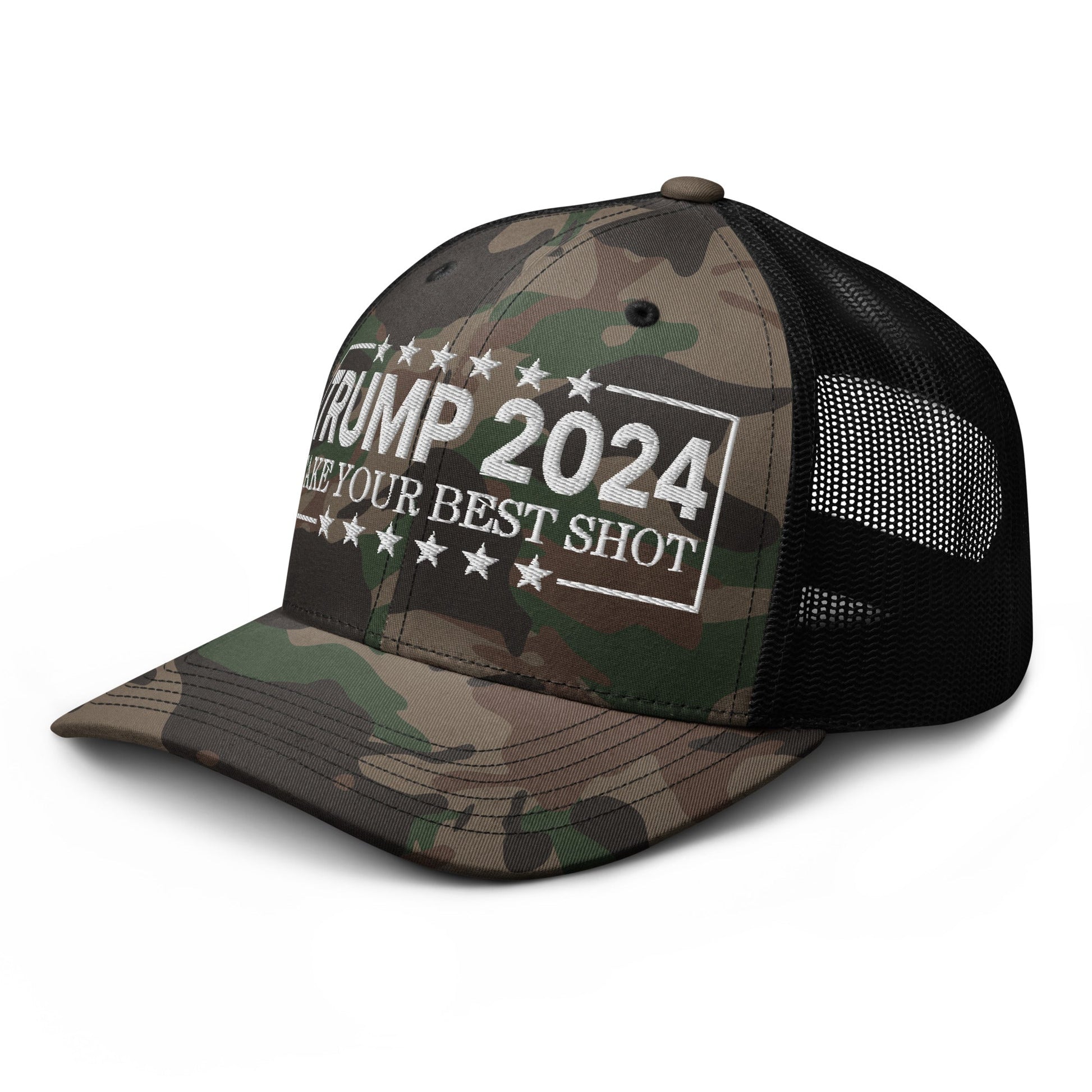 Donald Trump 2024 Take Your Best Shot Camo Trucker Hat Camo Black