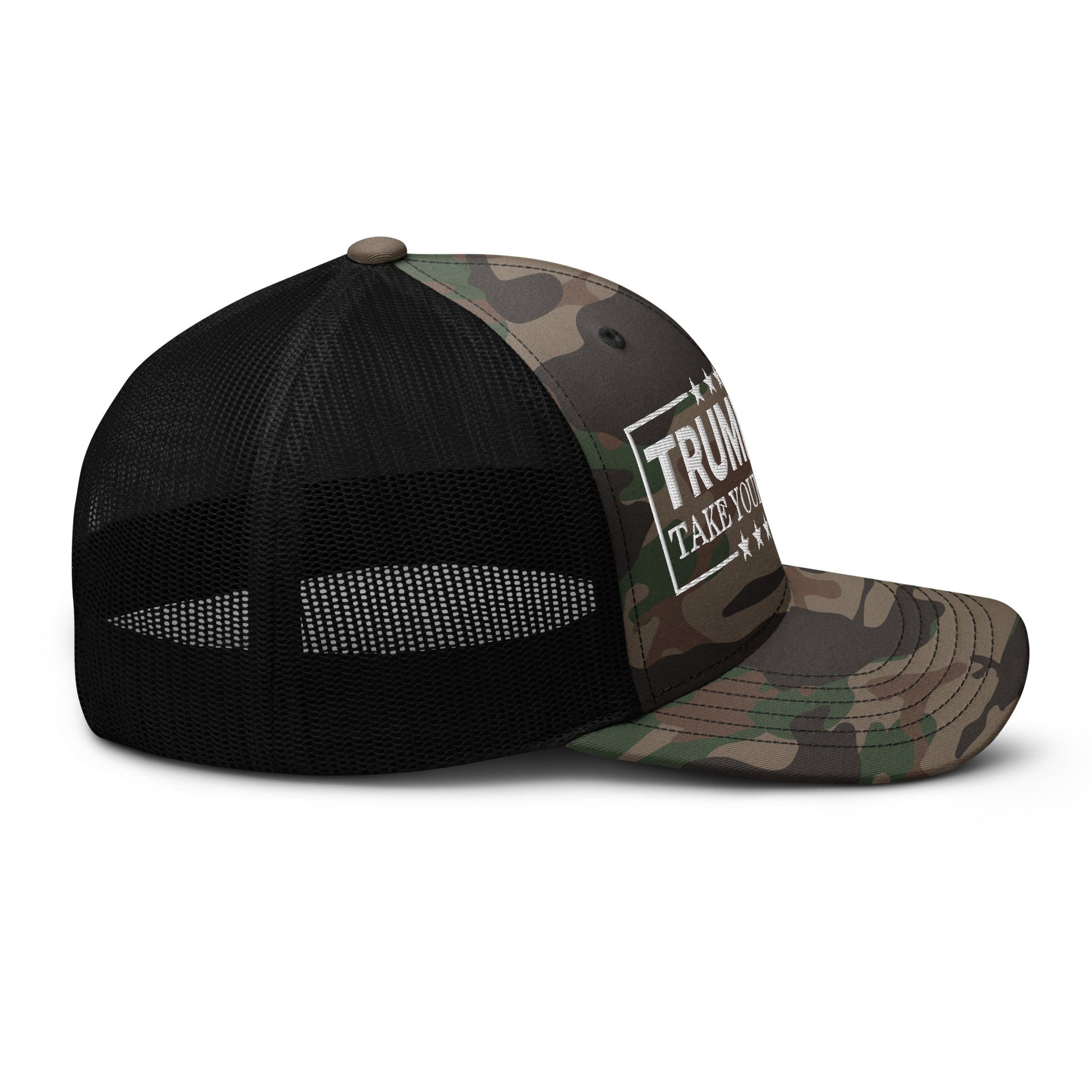 Donald Trump 2024 Take Your Best Shot Camo Trucker Hat Camo Black