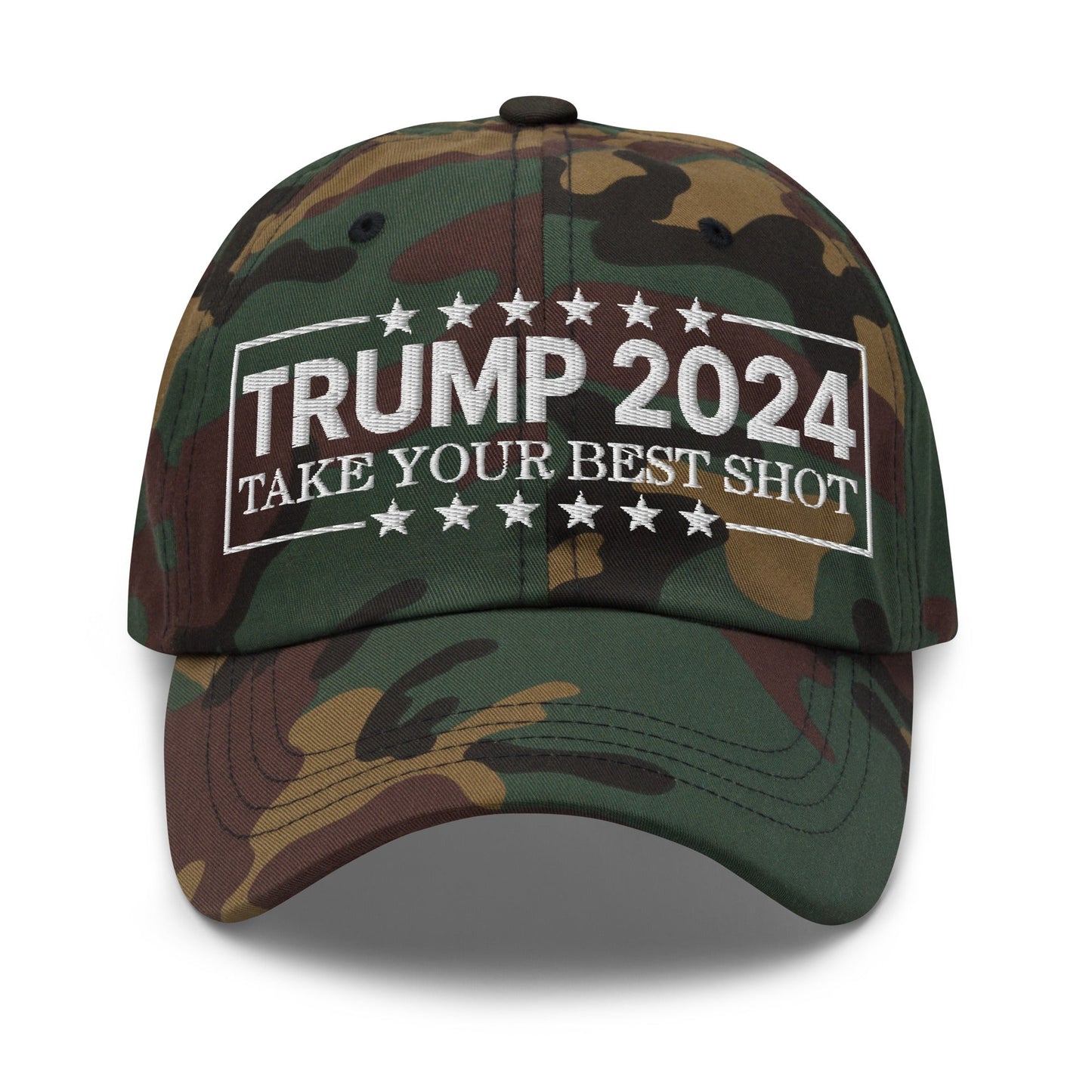 Donald Trump 2024 Take Your Best Shot Dad Hat Green Camo