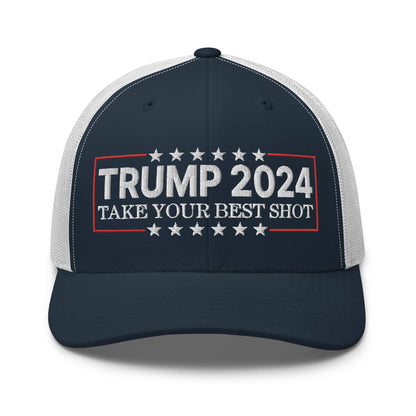 Donald Trump 2024 Take Your Best Shot Retro Trucker Hat Navy White