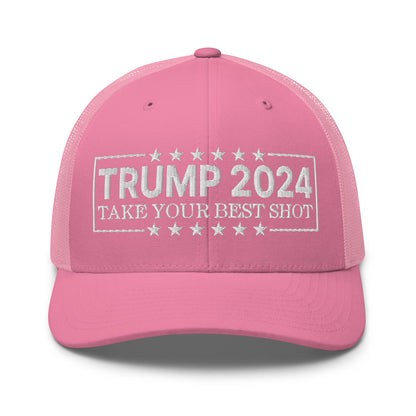 Donald Trump 2024 Take Your Best Shot Retro Trucker Hat Pink