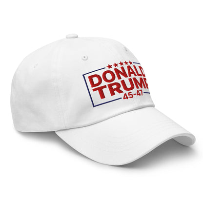 Donald Trump 45-47 Embroidered Dad Hat White