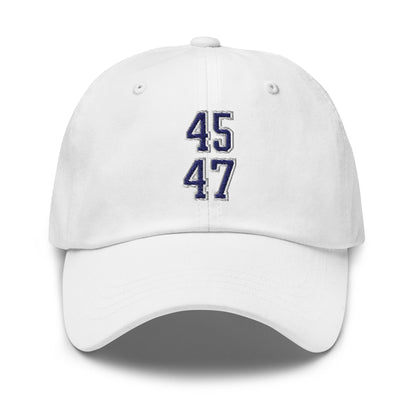 Donald Trump 45-47 Embroidered Dad Hat Blue/White White