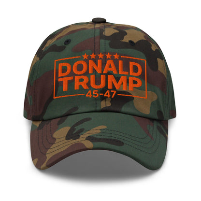 Donald Trump 45-47 Embroidered Dad Hat Green Camo