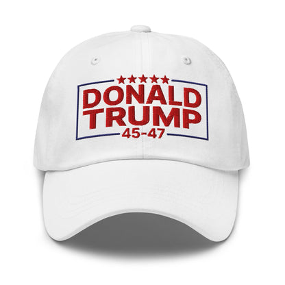 Donald Trump 45-47 Embroidered Dad Hat White