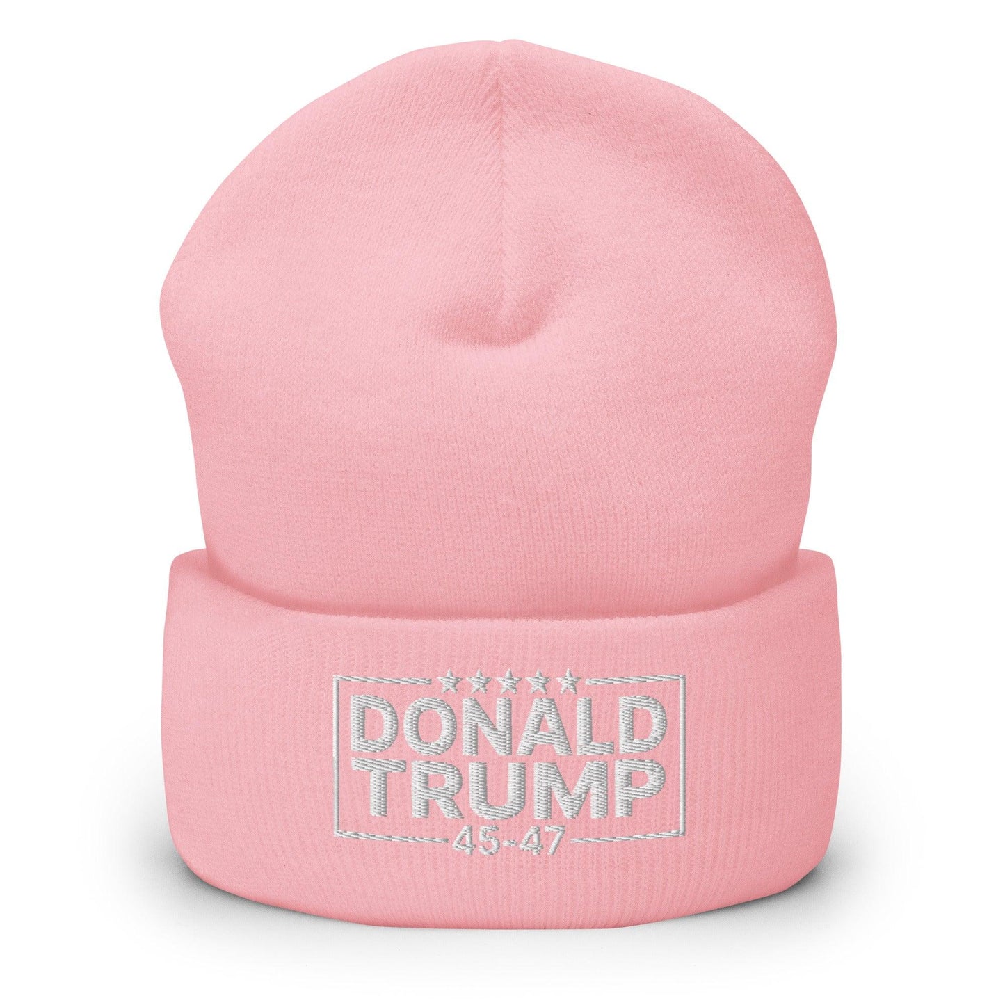 Donald Trump 45-47 Embroidered Knit Cuffed Beanie Baby Pink