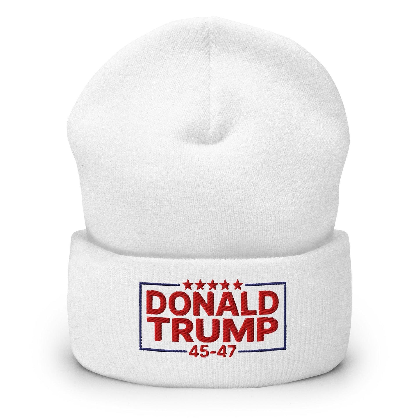 Donald Trump 45-47 Embroidered Knit Cuffed Beanie White