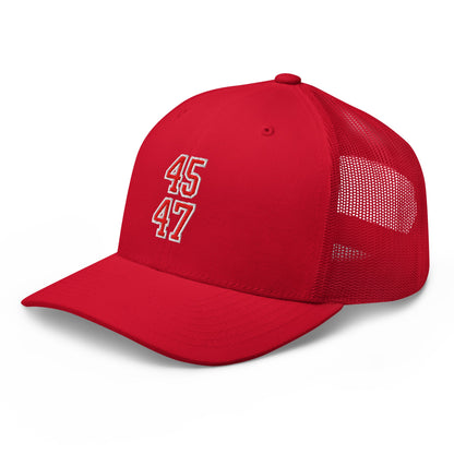 Donald Trump 45-47 Embroidered Mesh Trucker Hat Red/White Red