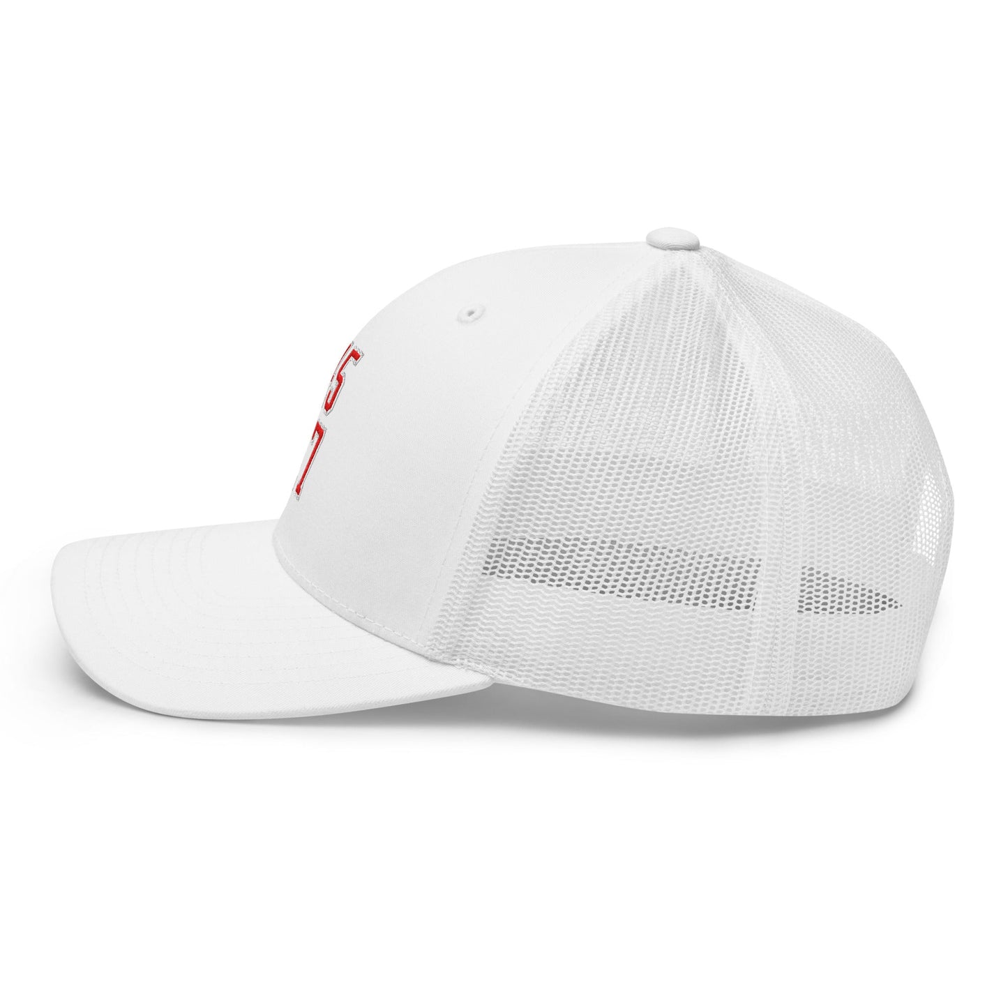 Donald Trump 45-47 Embroidered Mesh Trucker Hat Red/White White