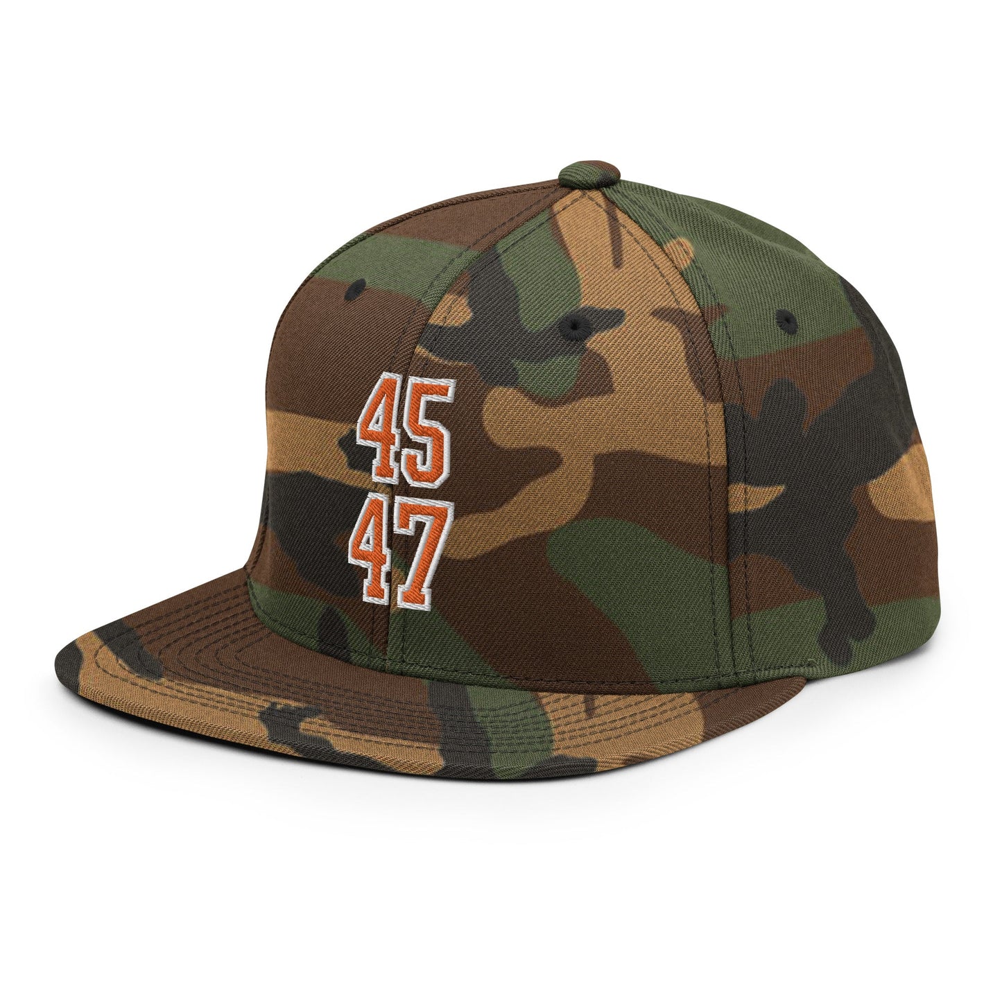 Donald Trump 45-47 Flat Bill Brim Snapback Hat Green Camo