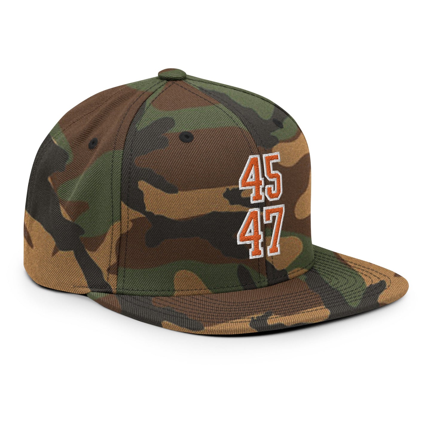 Donald Trump 45-47 Flat Bill Brim Snapback Hat Green Camo