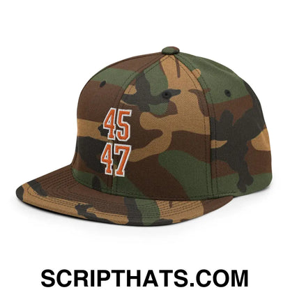 Donald Trump 45-47 Flat Bill Brim Snapback Hat Green Camo