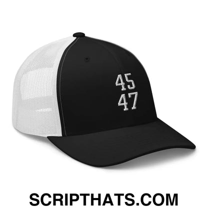 Donald Trump 45-47 Retro Trucker Hat Black White