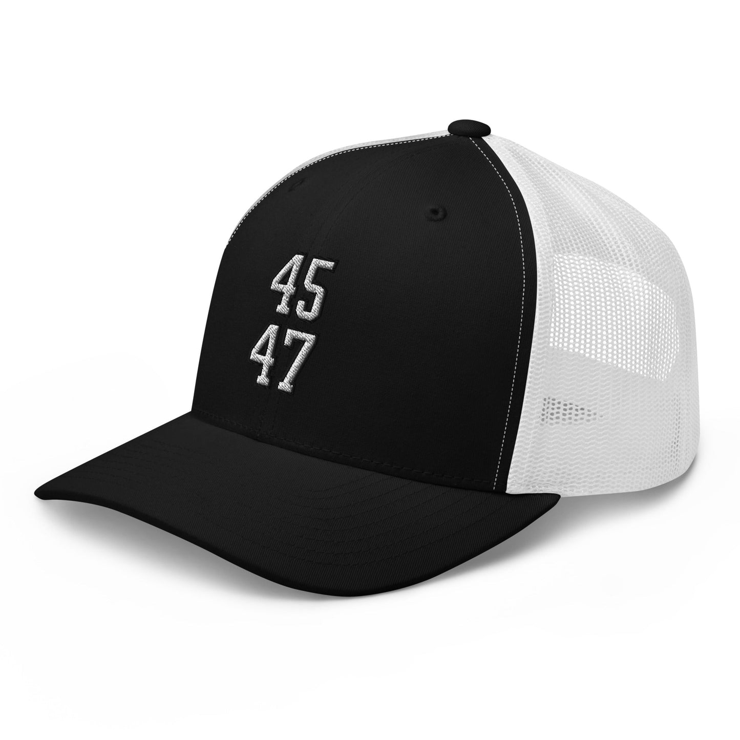 Donald Trump 45-47 Retro Trucker Hat Black White