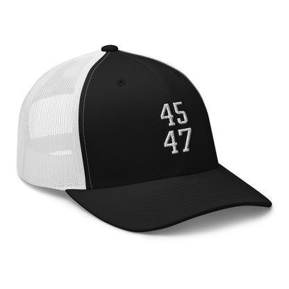 Donald Trump 45-47 Retro Trucker Hat Black White