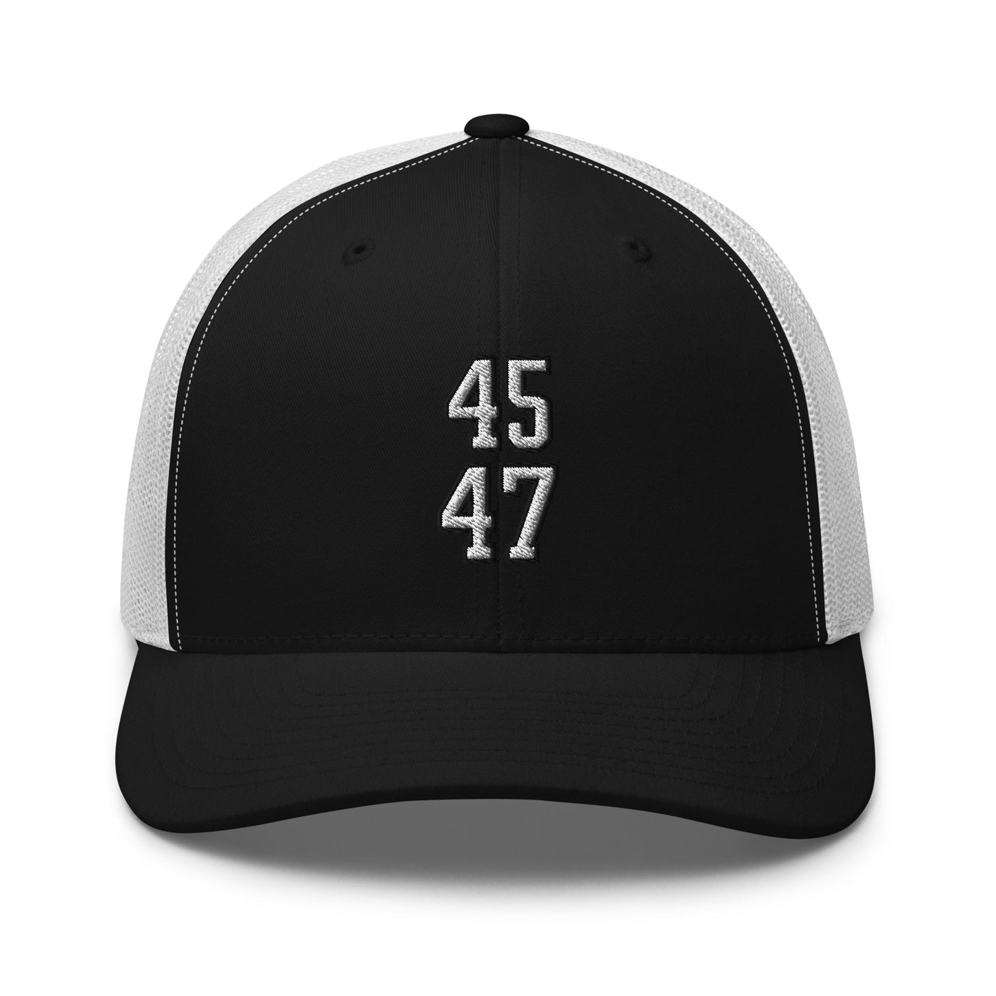 Donald Trump 45-47 Retro Trucker Hat Black White