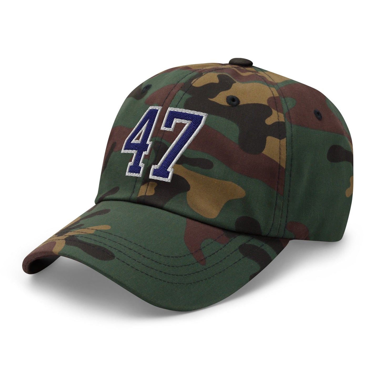 Donald Trump 47 Embroidered Dad Hat Blue/White Green Camo