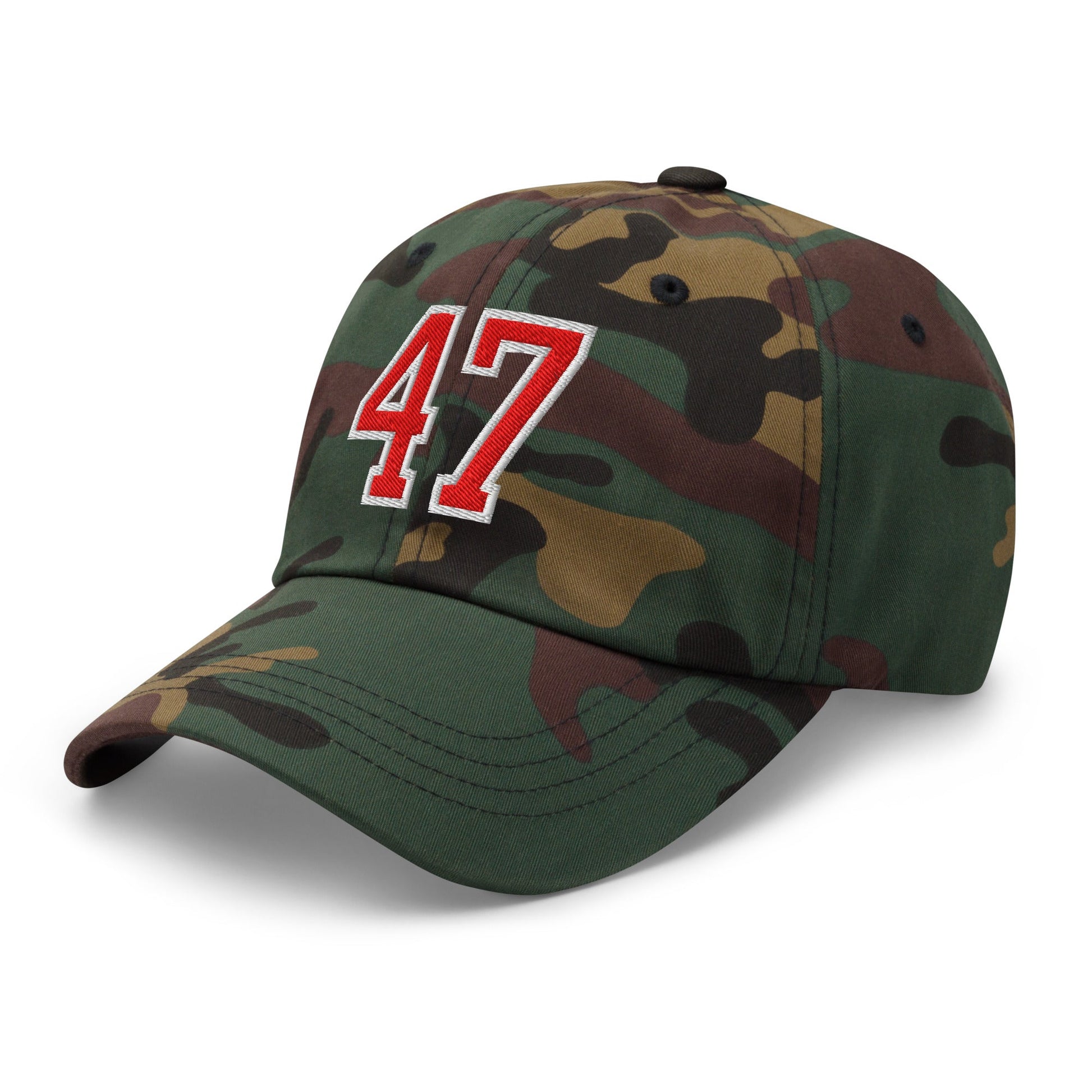 Donald Trump 47 Embroidered Dad Hat Red/White Green Camo