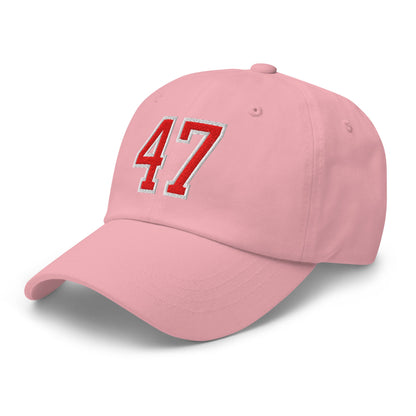 Donald Trump 47 Embroidered Dad Hat Red/White Pink