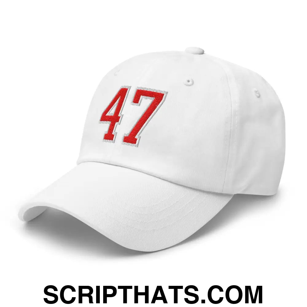 Donald Trump 47 Embroidered Dad Hat Red/White White