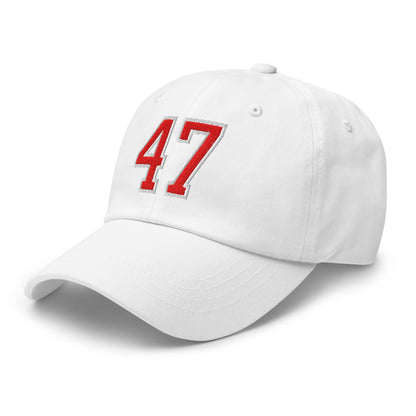 Donald Trump 47 Embroidered Dad Hat Red/White White