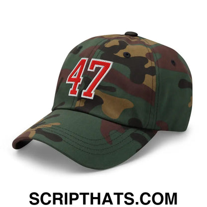 Donald Trump 47 Embroidered Dad Hat Red/White Green Camo