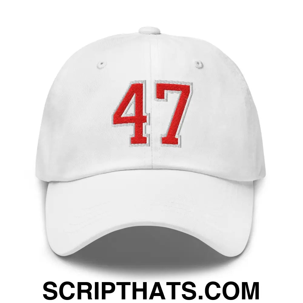 Donald Trump 47 Embroidered Dad Hat Red/White White