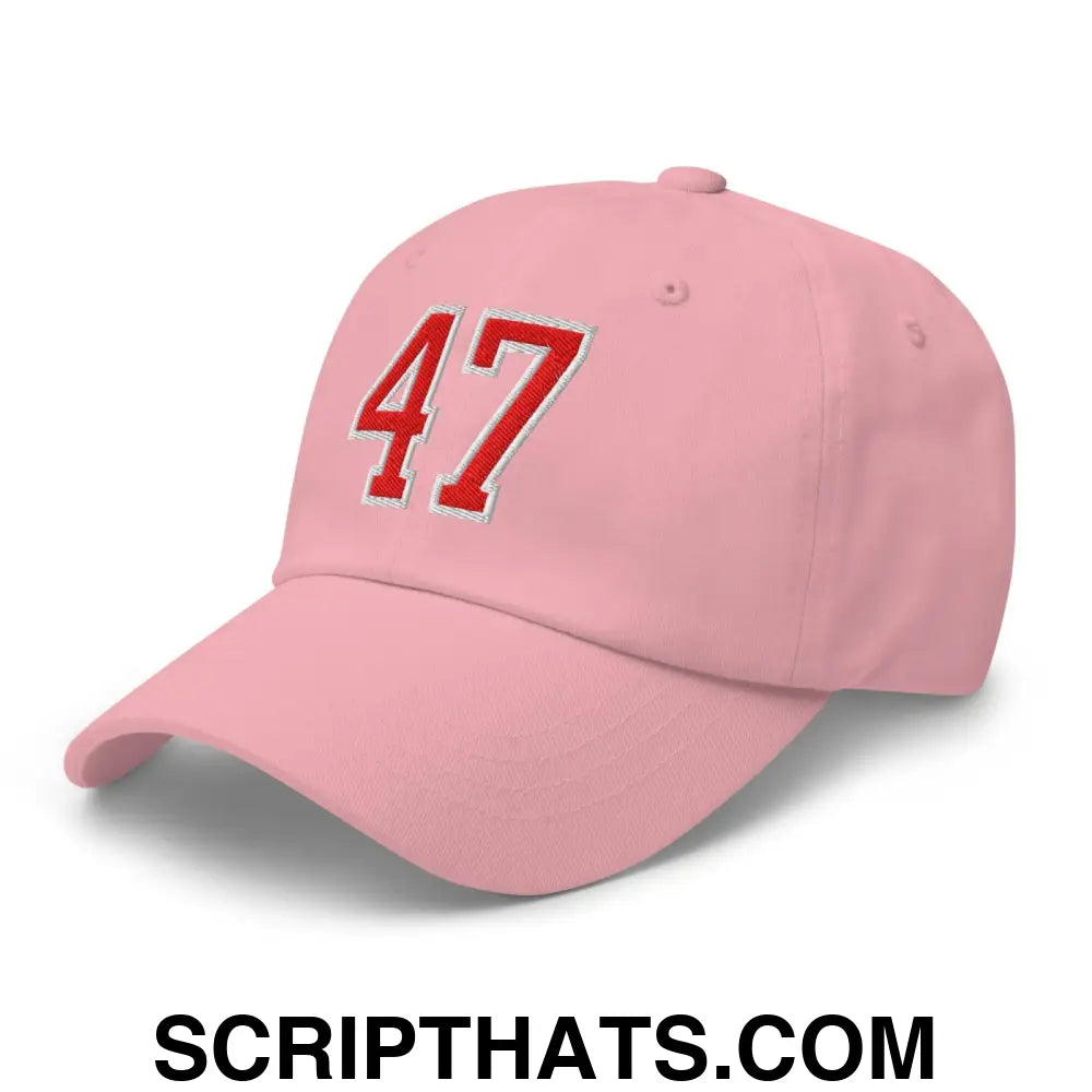 Donald Trump 47 Embroidered Dad Hat Red/White Pink