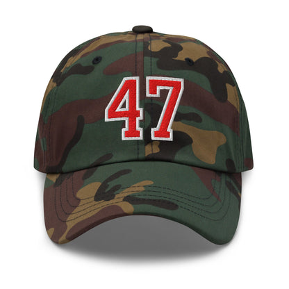 Donald Trump 47 Embroidered Dad Hat Red/White Green Camo