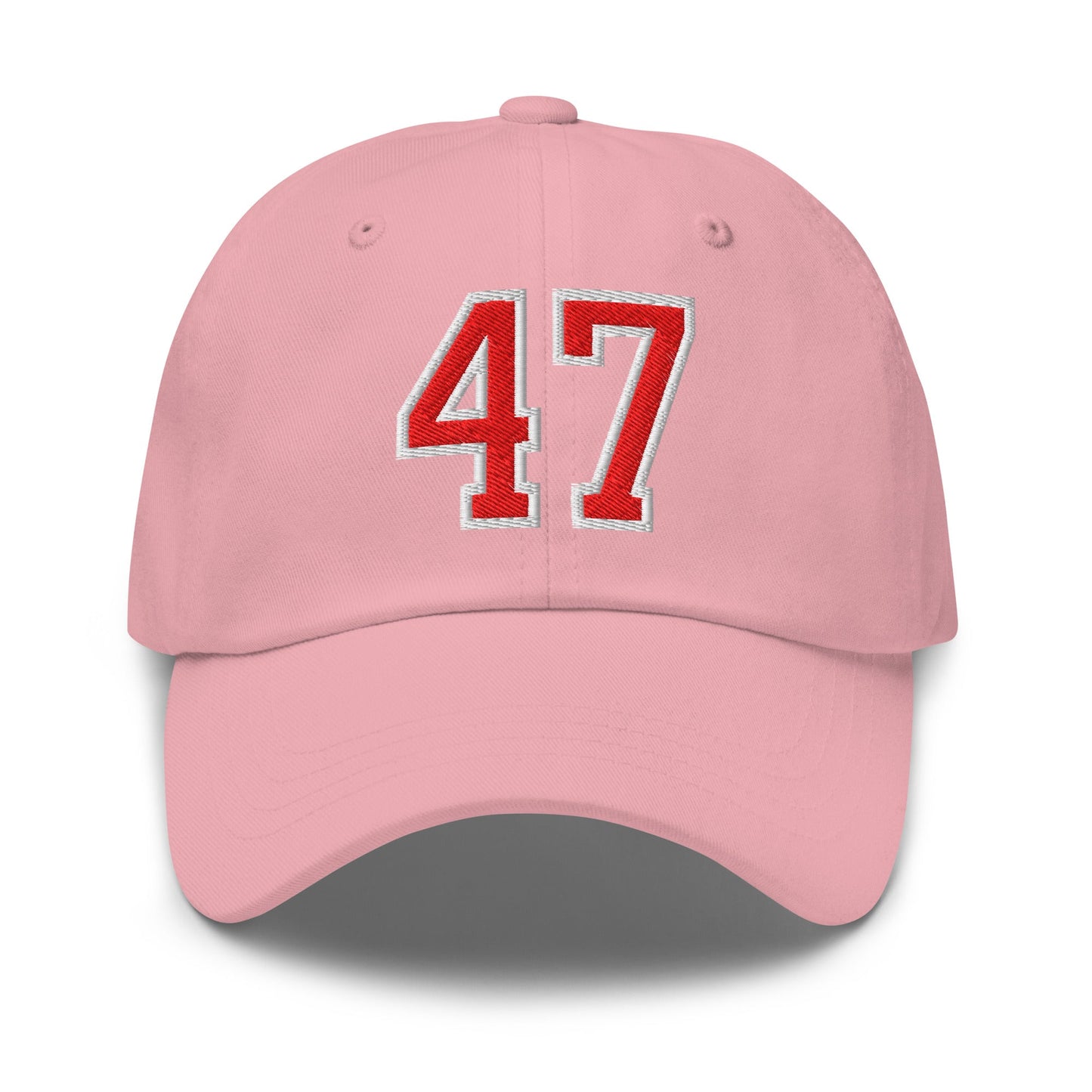 Donald Trump 47 Embroidered Dad Hat Red/White Pink