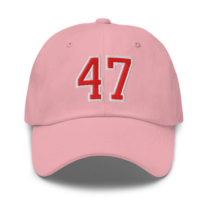 Donald Trump 47 Embroidered Dad Hat Red/White Pink